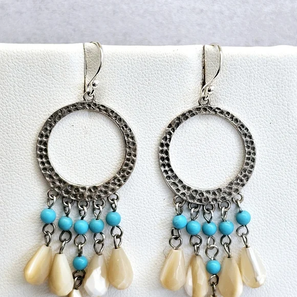Silpada 925 Turquoise Mother of Pearl Earrings RARE - Picture 4 of 9